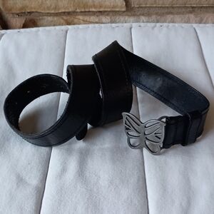 2008 American Eagle Black Leather Women's Belt with Butterfly Buckle